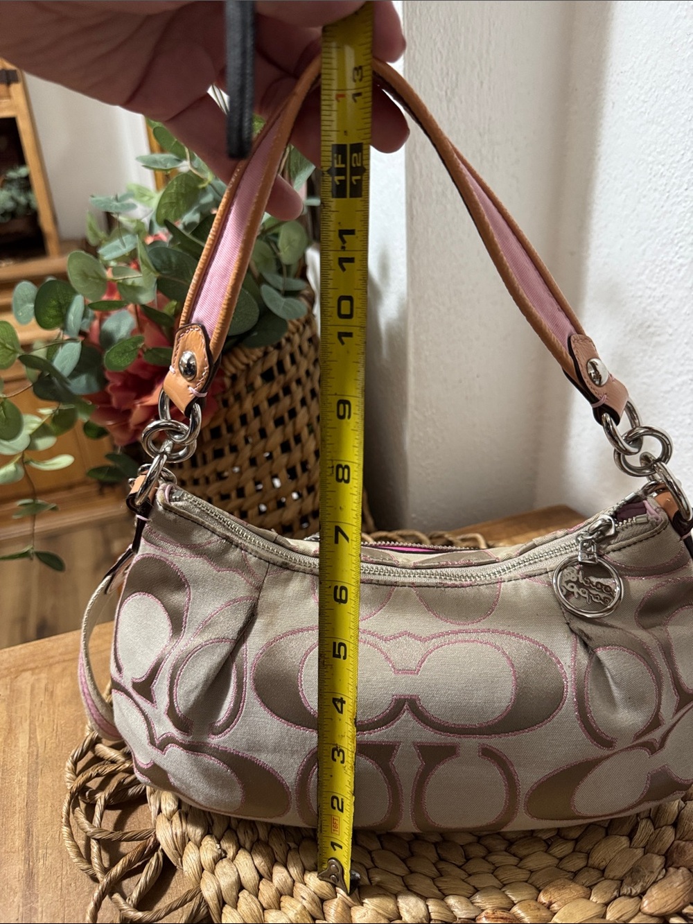 Coach Poppy Beige and Pink Signature Canvas Crossbody Purse - Vintage - Picture 14 of 17